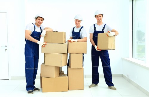 Office furniture and equipment prepared for a commercial move